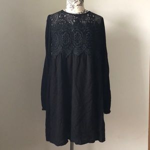 Black Lace Babydoll Boho Knee Length Dress